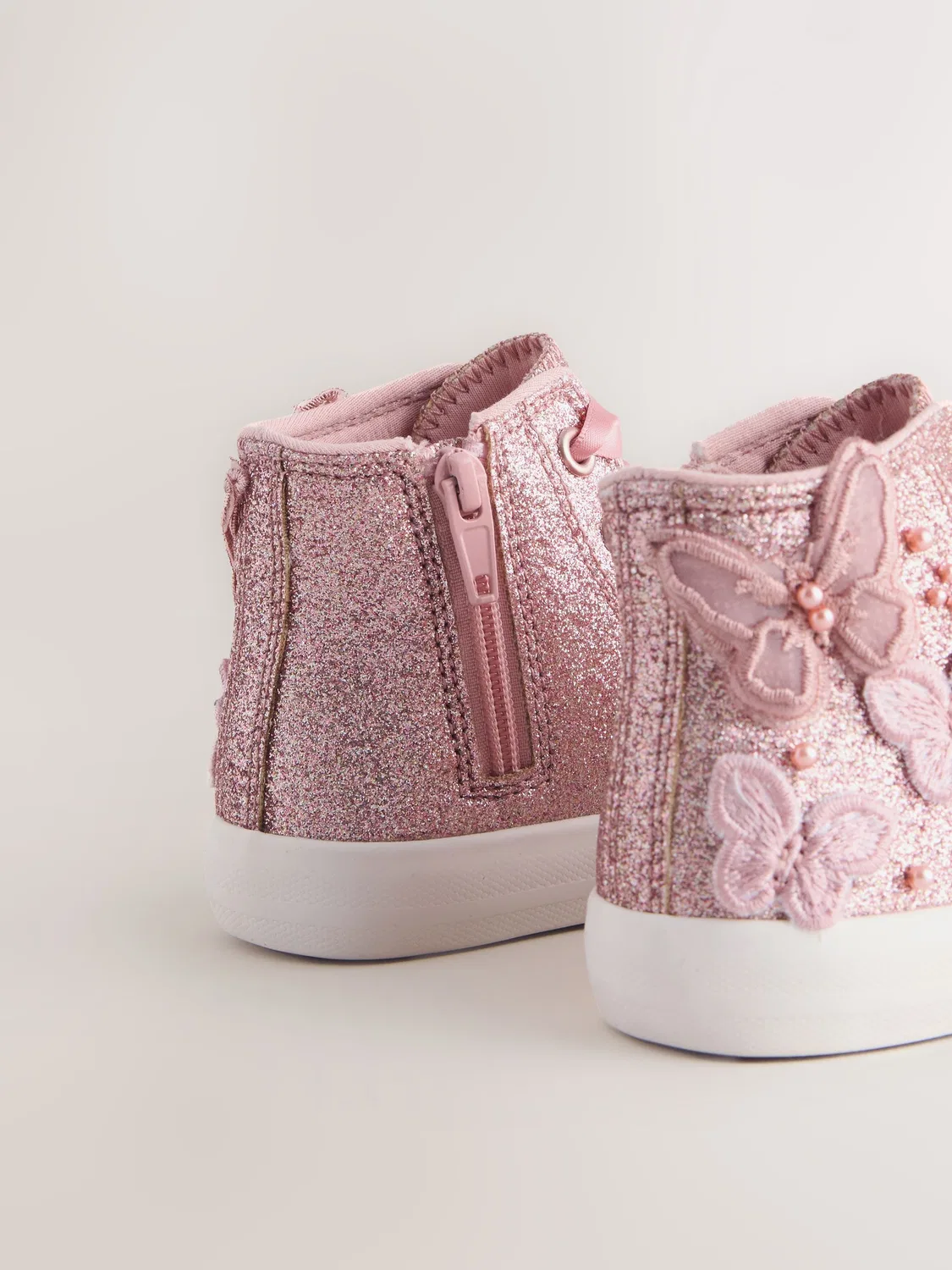 Кроссовки высокие с блестками и бабочками, Pink Glitter Butterfly Next, розовый — фото 3