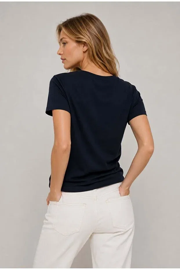 Женская футболка с v-образным вырезом Tommy Hilfiger, Navy Blue — фото 4