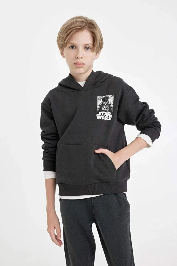 Детские свитшот для мальчиков с принтом Star Wars Crew Neck Back Printed Defacto, Anthracite — фото 3