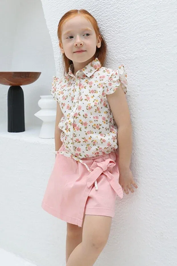 Детские шорты для девочек из габардина с бантом Mutlu Kids, Pink — фото 2