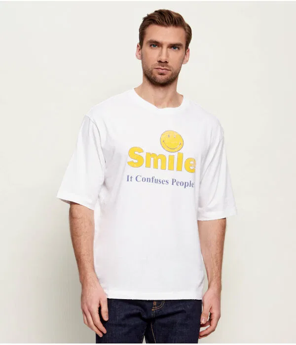 Мужская футболка с принтом Dsquared2 X Smiley Loose Fit, белый