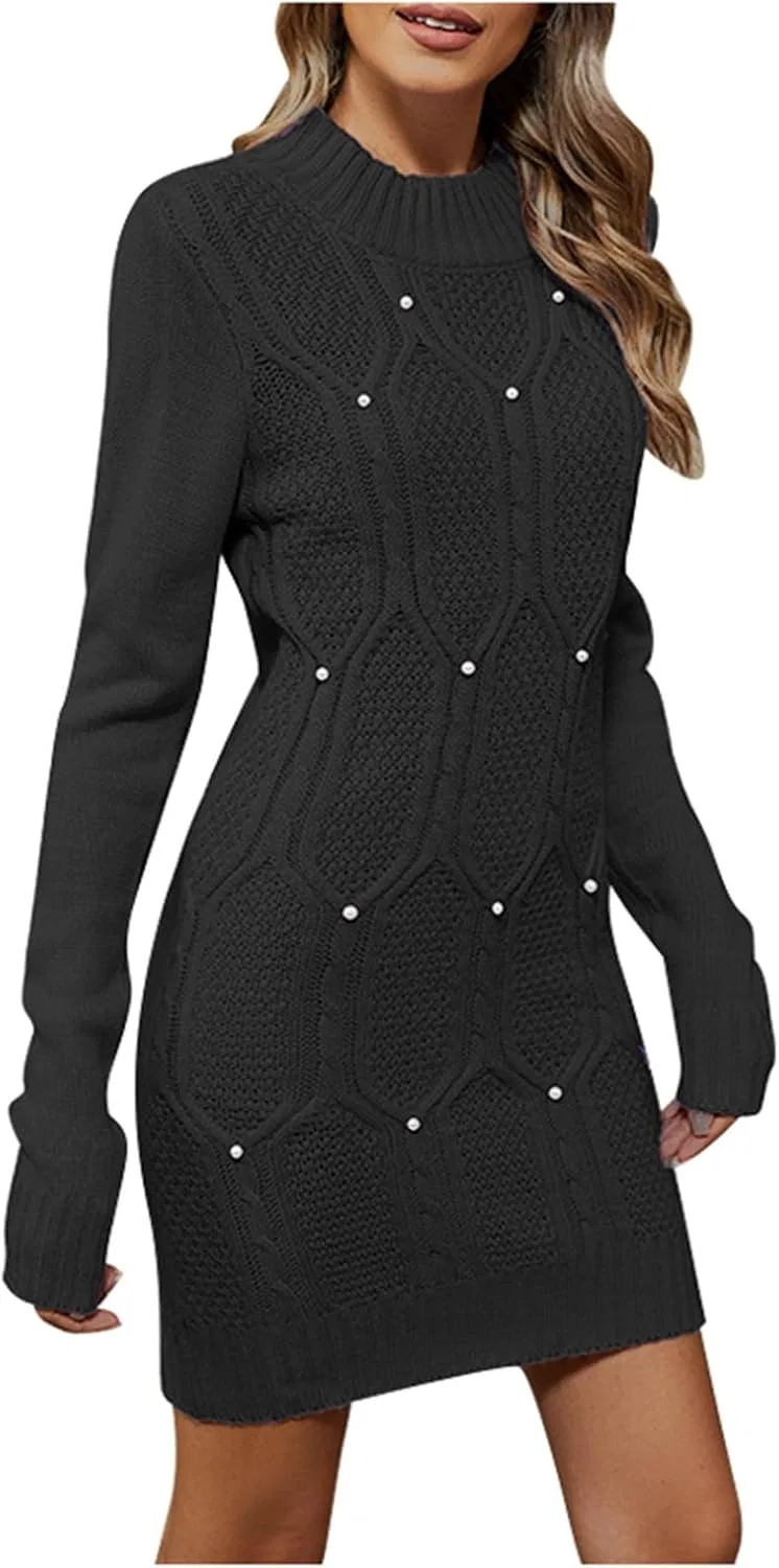Женское вязаное платье с длинным рукавом, Black