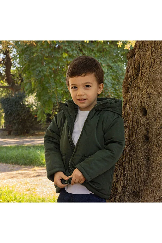 Детское пальто для девочек с капюшоном micro fabric Ebebek Hello Baby, Green — фото 3