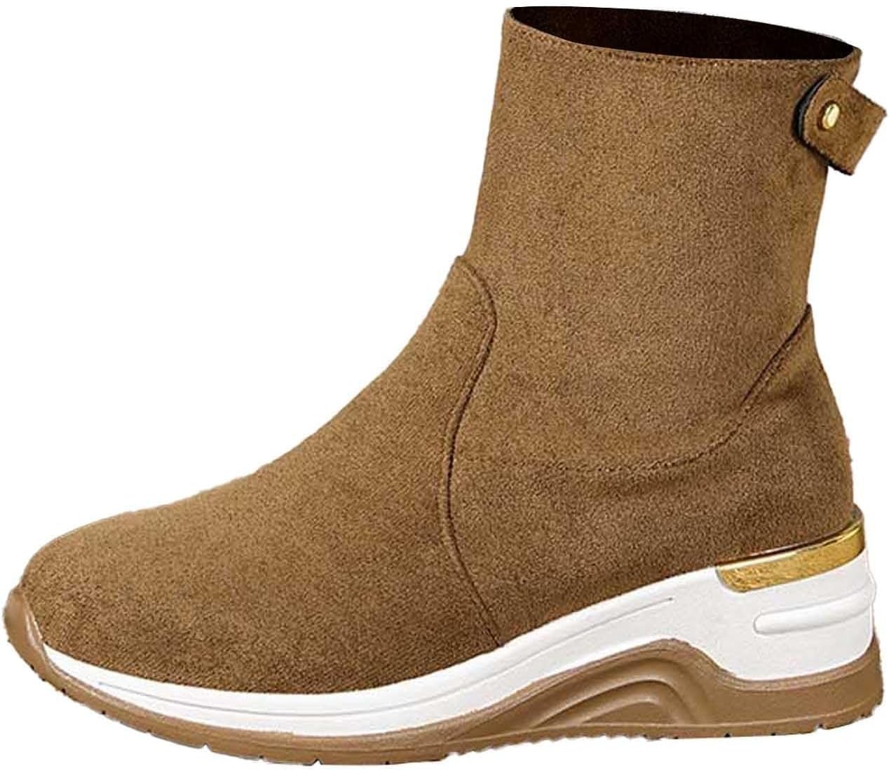 

Женские зимние мини-ботинки Toumov с застежкой-молнией сбоку, модная платформа, удобные ортопедические ботильоны с поддержкой свода стопы, нескользящие ботинки на танкетке, темно-коричневый