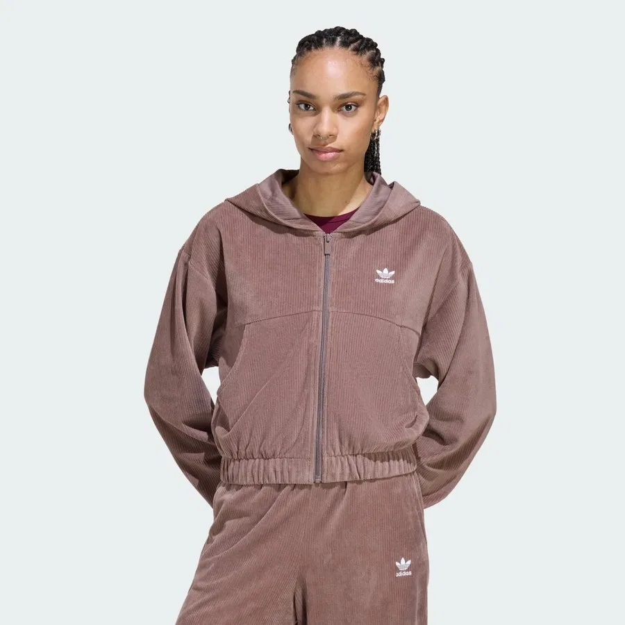Свитшот женский с капюшоном из велюра Essentials Шениль Originals adidas, Коричневый