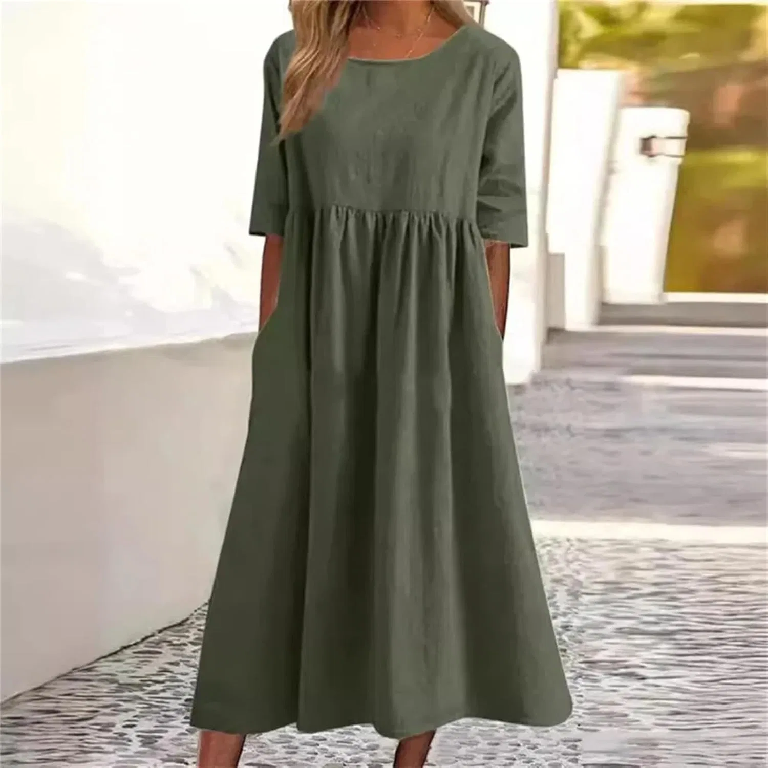 Женское повседневное платье миди A-силуэта, Light Green — фото 3