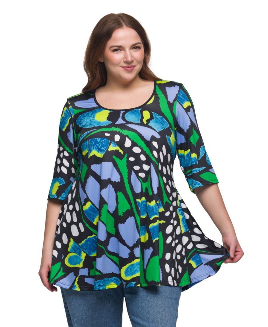

Туника большого размера с принтом и рукавами до локтя, повседневная 24seven Comfort Apparel, Green Multi