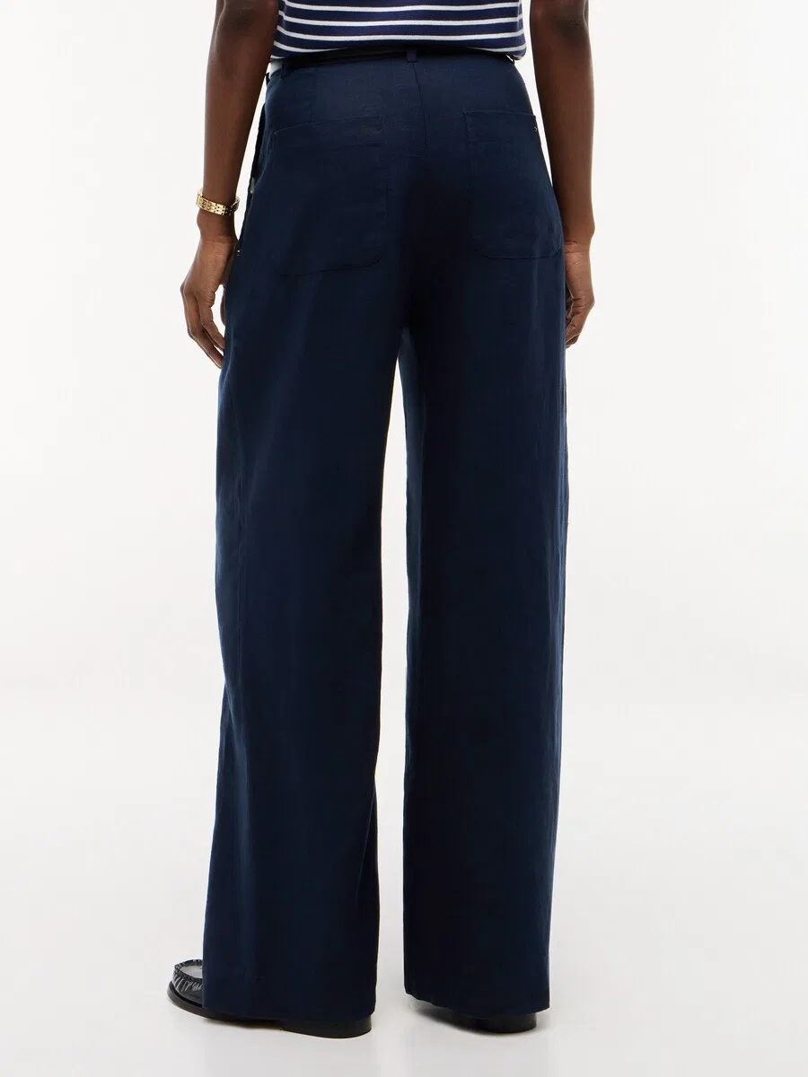 Брюки TOMMY HILFIGER с широкими штанинами и складками спереди, цвет «Blend Tailored Wide Leg», цвет «морской синий» — фото 4