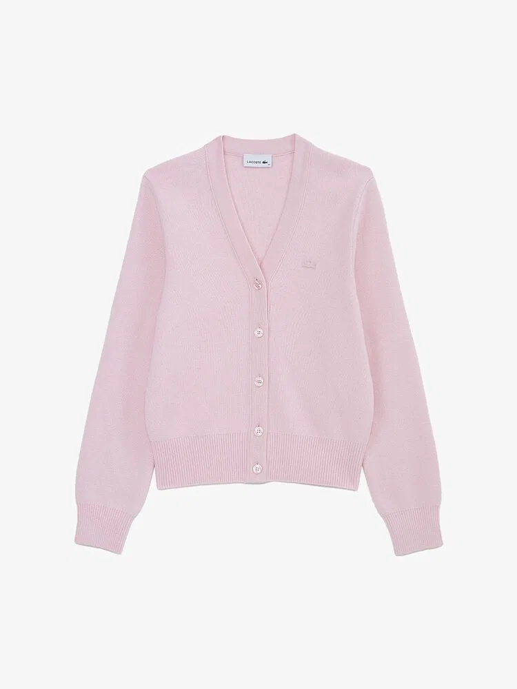 Кардиган LACOSTE Basic V-образный вырез, розовый — фото 4