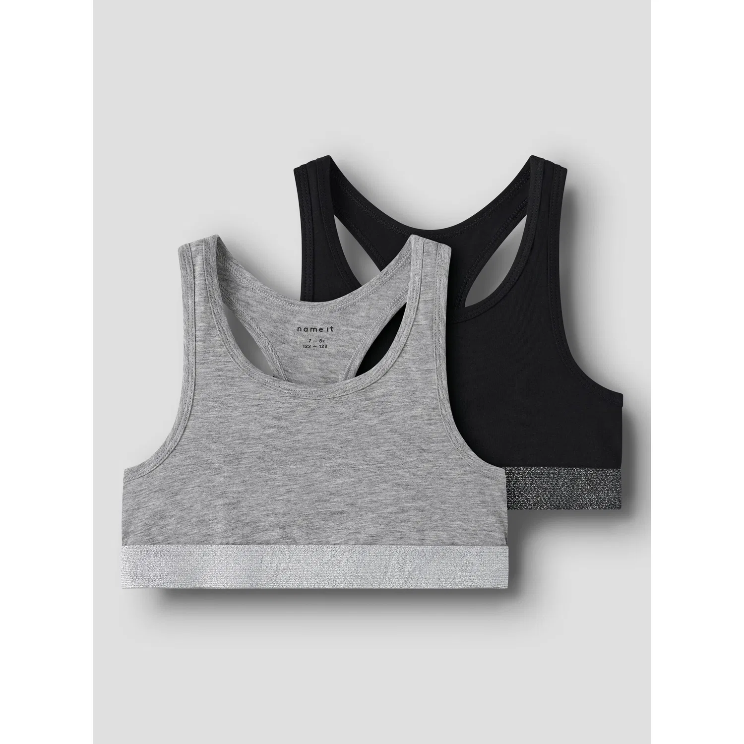 Детское топ-бюстье из хлопка с логотипом Name It, Black/Grey Melange
