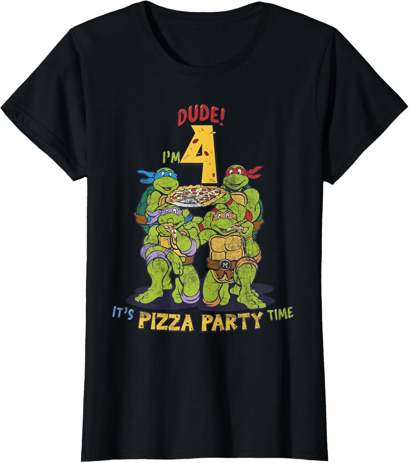 

Женская футболка Teenage Mutant Ninja Turtles I'm 4 Dude Pizza Birthday Party, черный