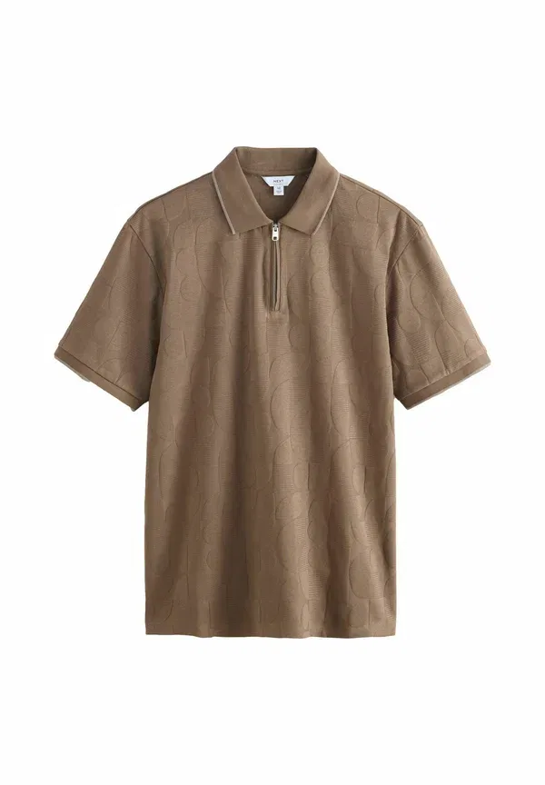 Футболка поло 95% хлопок 5% эластан Zip neck smart polo shirt Next, brown, коричневый — фото 4