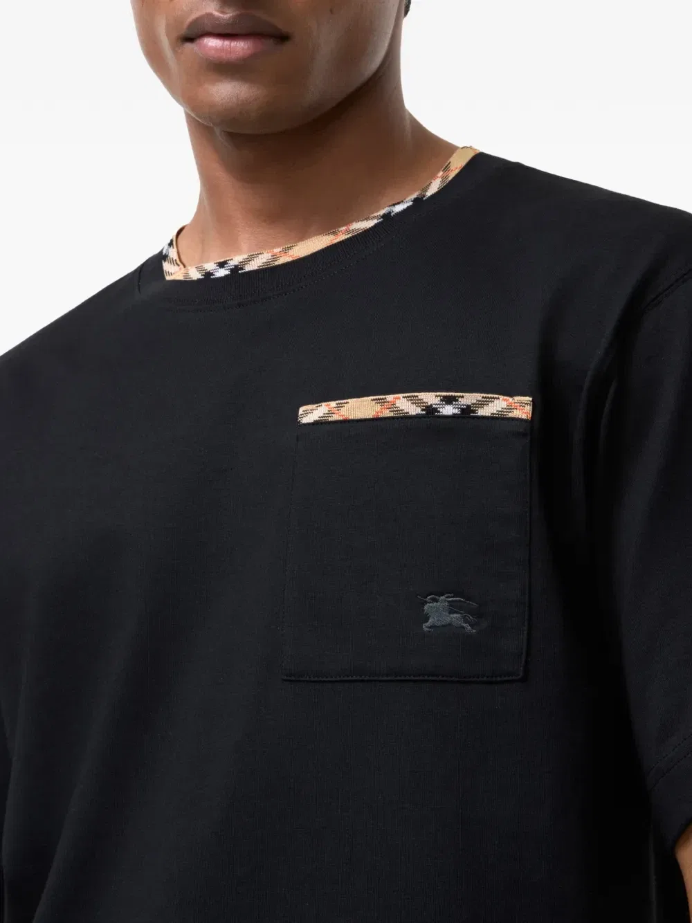 Футболка Burberry из хлопка с окантовкой в клетку, черный — фото 3