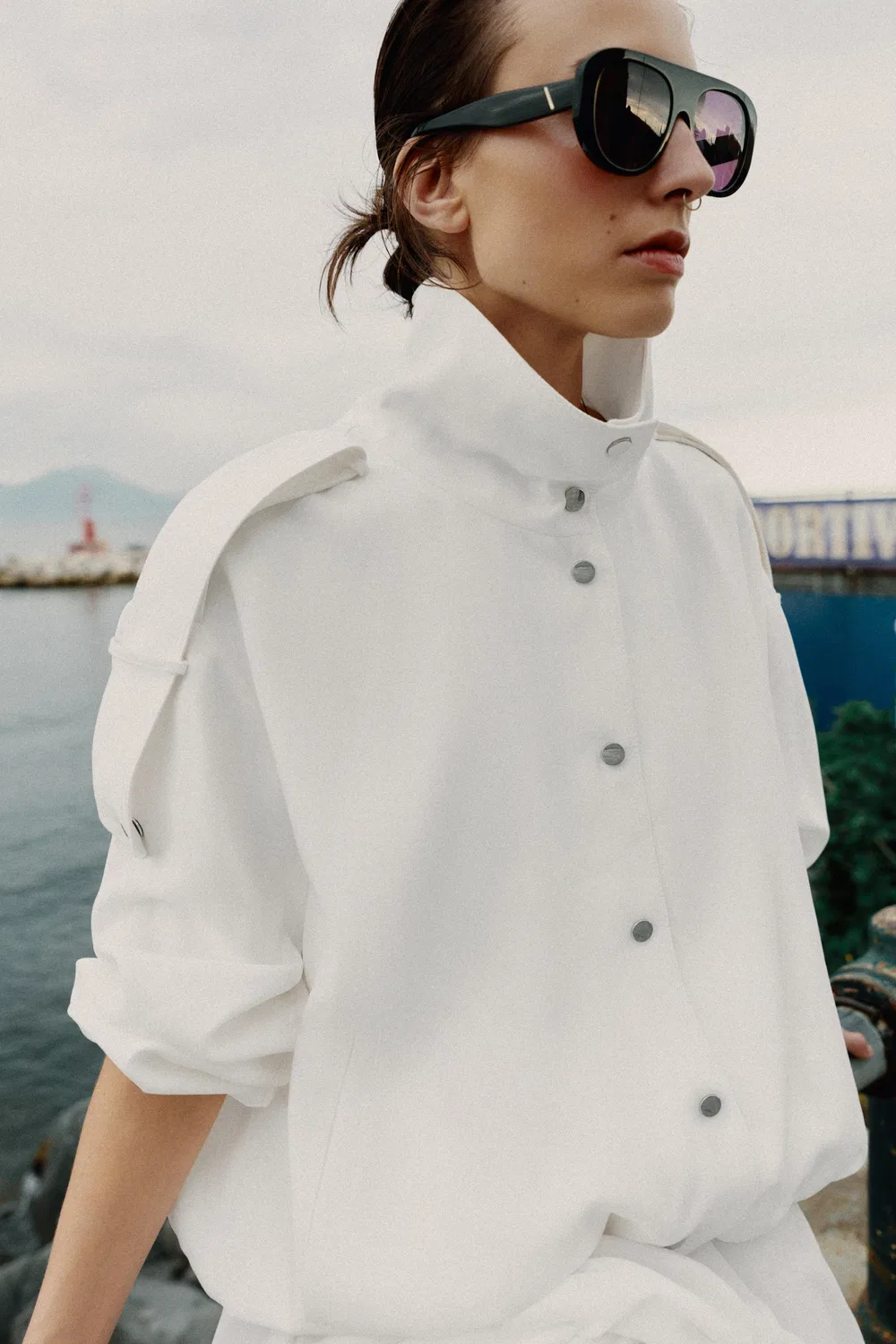 Бомбер с высоким воротником ZARA, Oyster-White