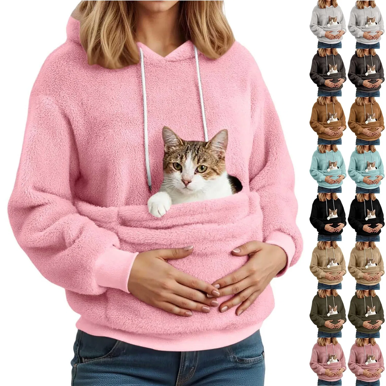 Женский худи с карманом-кенгуру Cat Hoodie, Z41 Hot Pink
