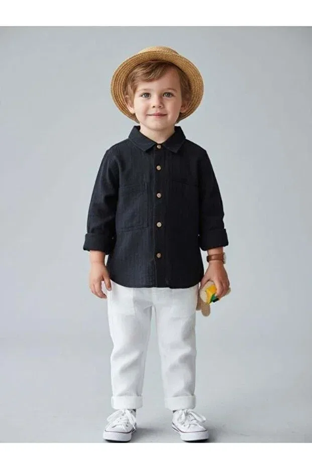 Детская рубашка для мальчиков с длинным рукавом Zekids, Navy Blue