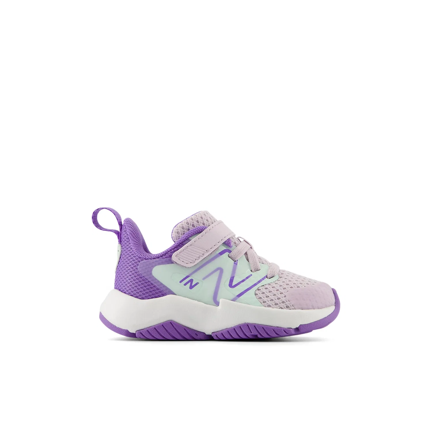Детские кроссовки на шнурках с верхней застежкой Rave Run v2 Bungee Lace with Top Strap New Balance, Taro With Cosmic Jade And Violet Crush