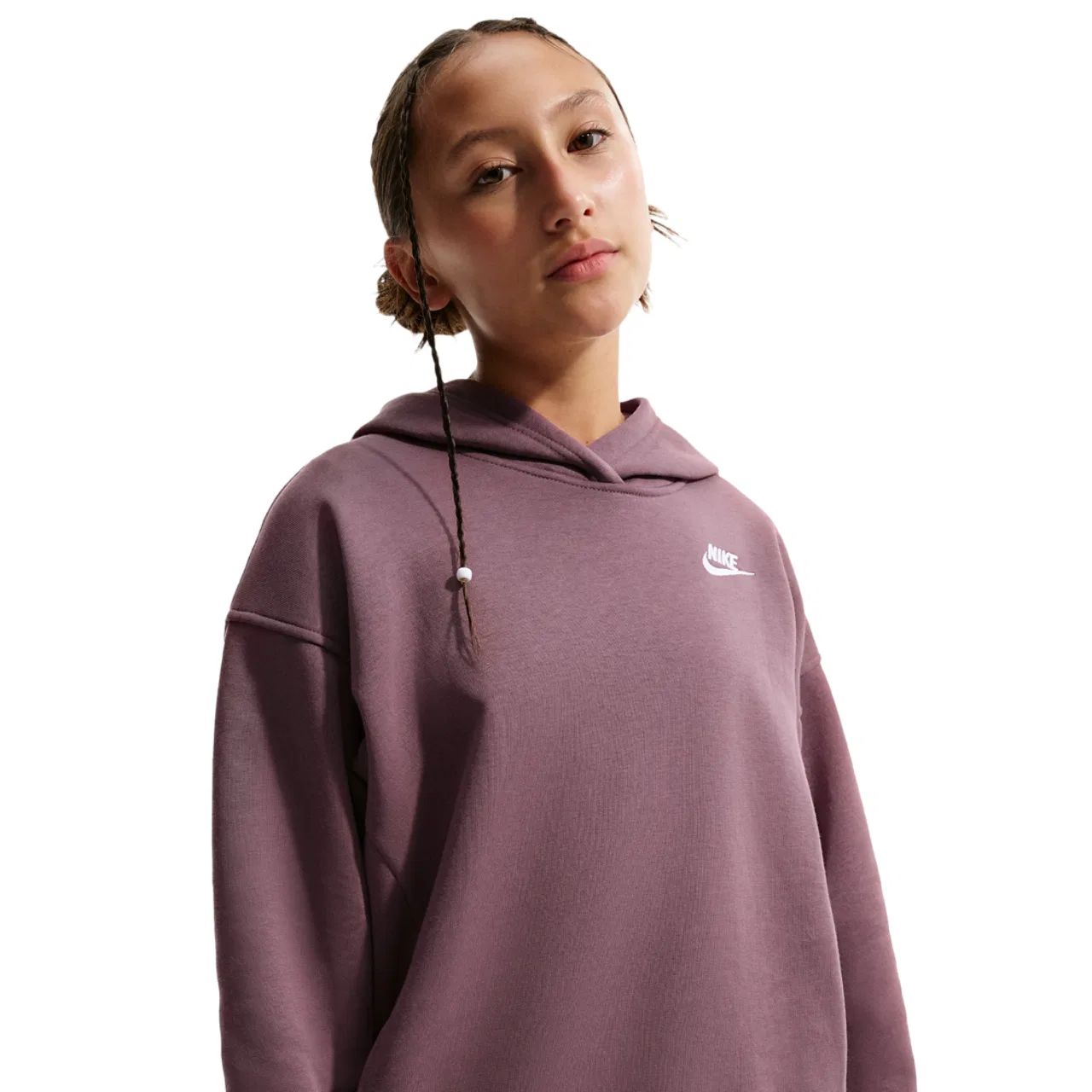Худи для девочек Club Fleece Oversized PO Nike, цвет White/Tattoo/Tattoo