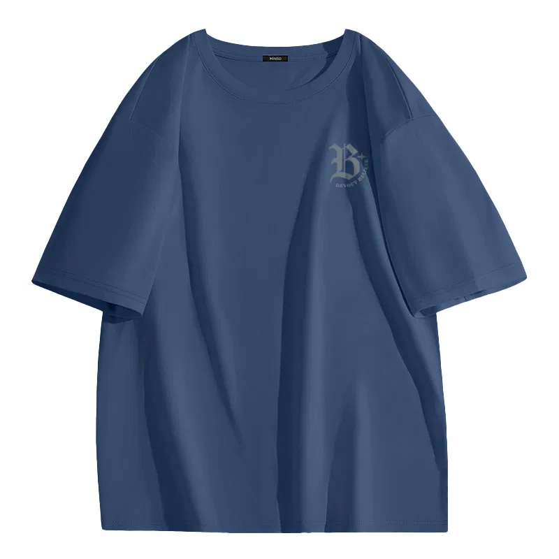 Детская футболка с принтом MINISO, Cotton-Soft Ice Silk Cooling White Gothic Gray Breast Logo — фото 4