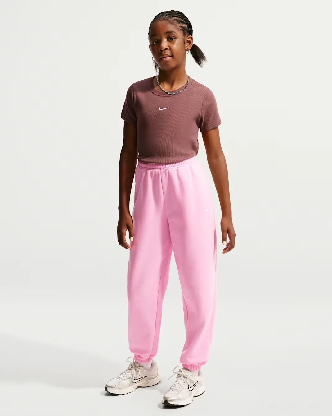 Свободные брюки для девочек Nike Sportswear Studio Fleece, Pink Rise/White