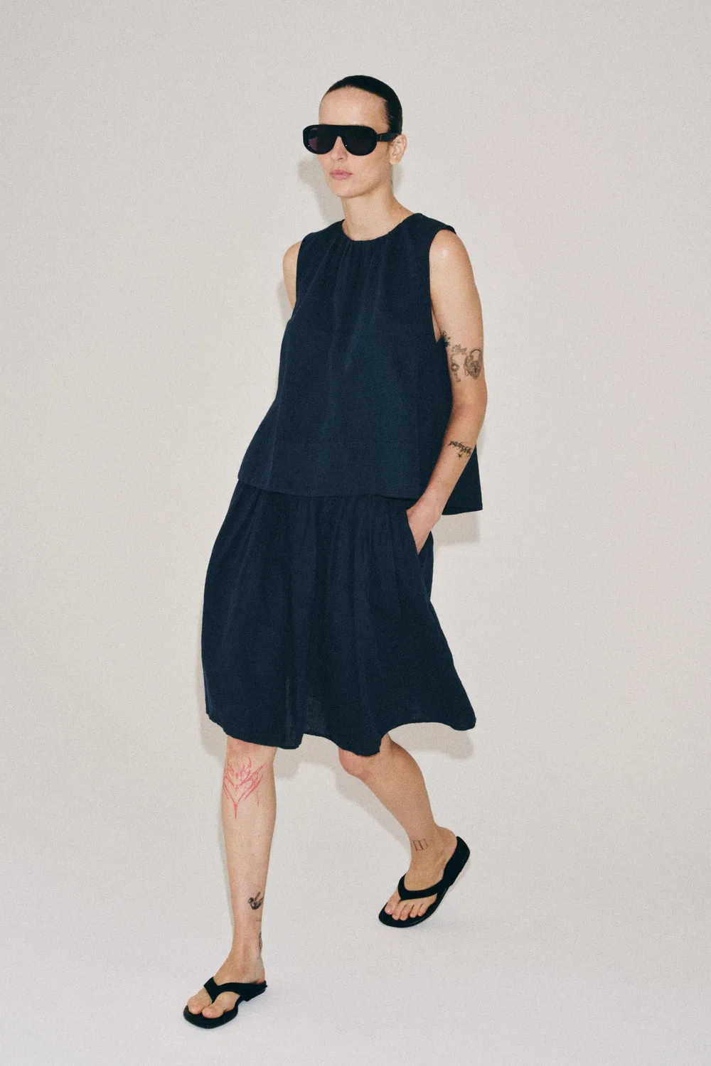 Топ из льняной смеси от ZW COLLECTION ZARA, Navy blue