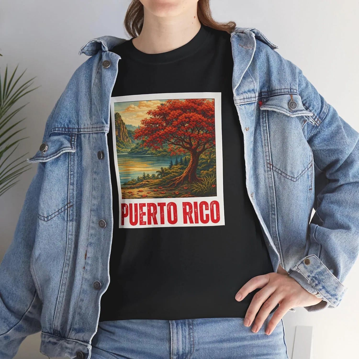 Женская футболка с принтом Puerto Rico Scenic Boricua Heritage Mountain Flamboyan, чёрный — фото 2