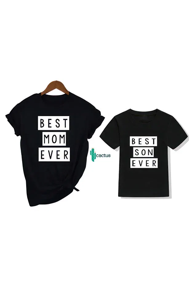 Детская футболка с принтом Mother Son Combin Tshirt Best Mom Cactus Collection, Black — фото 2