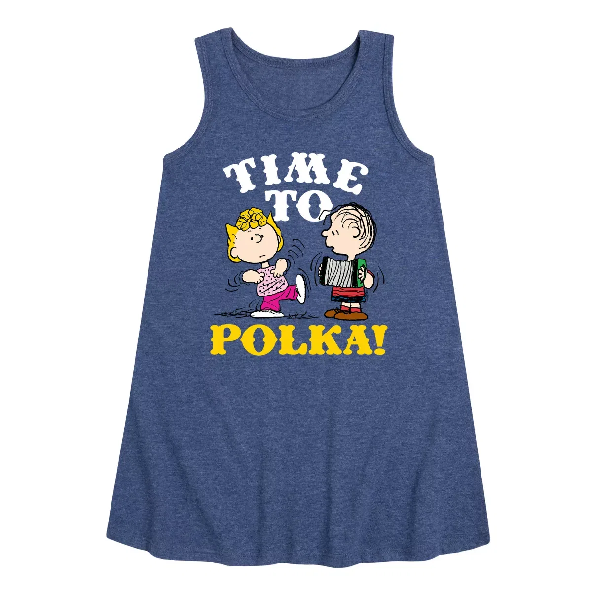 Детское платье-трапеция без рукавов с принтом Time To Polka Peanuts, Heather Navy
