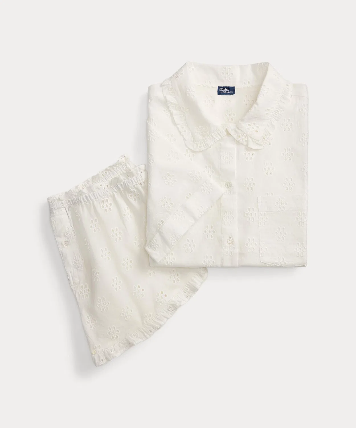 Женский пижамный комплект из хлопка с вышивкой айлет POLO RALPH LAUREN, White — фото 2