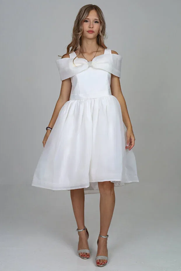Детское платье для девочек с коротким рукавом Asortik Kids, White — фото 4