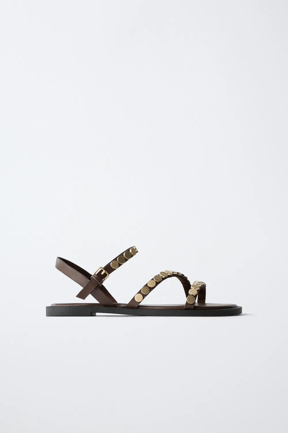 Сандалии с заклепками ZARA, Brown