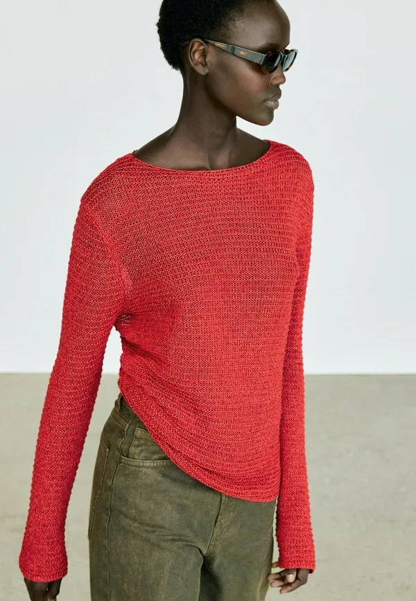 Свитер из хлопка Boat neck knit sweater Massimo Dutti, красный