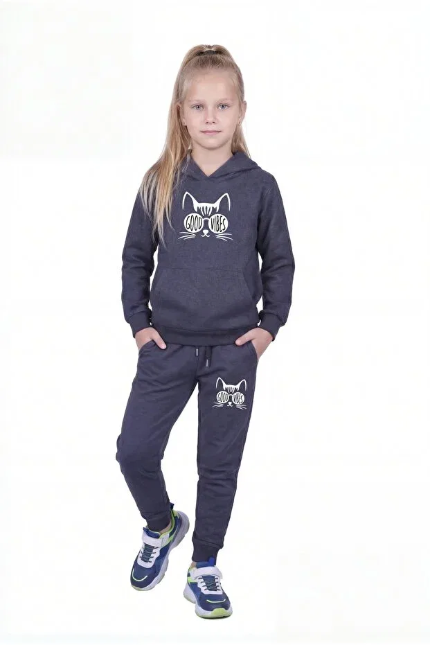 Детский спортивный комплект для девочек с принтом Fyk Kids, Smoke Grey — фото 3