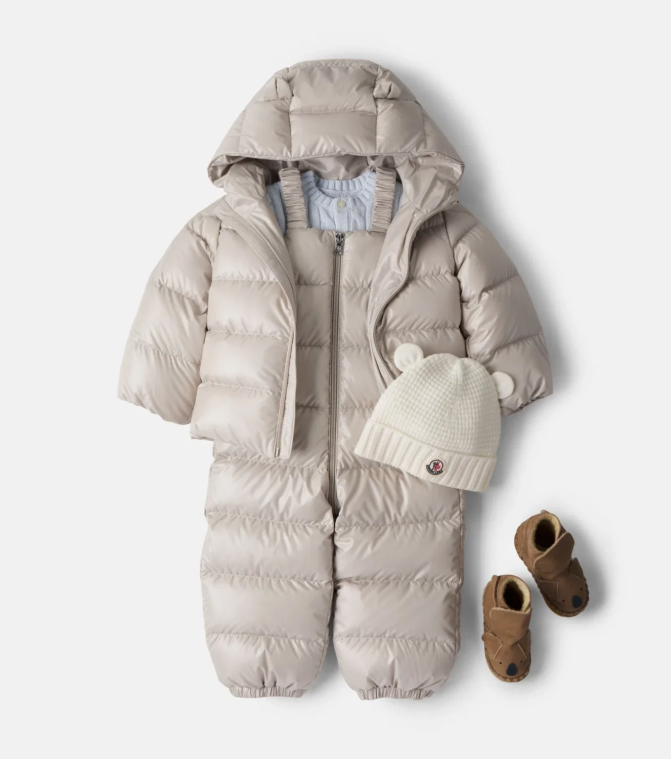 Комплект из пуховой толстовки и комбинезона Moncler Enfant, бежевый — фото 2
