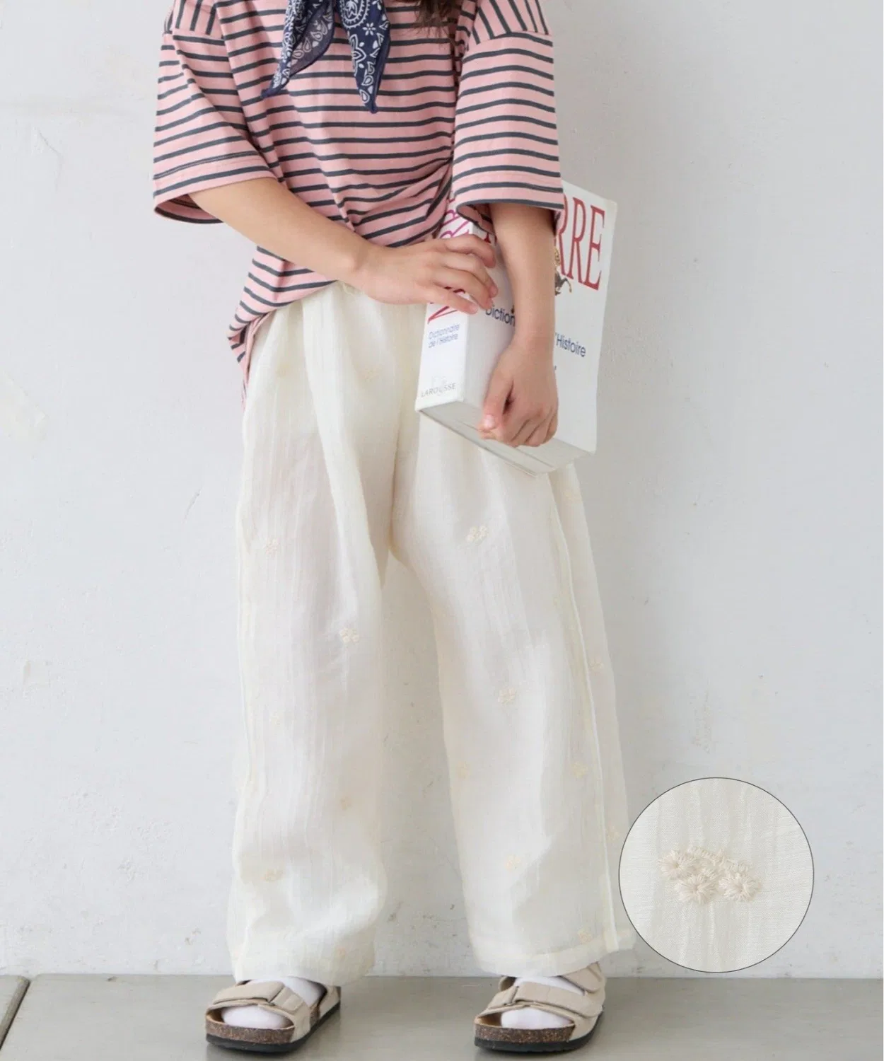 Детские широкие брюки с цветочной вышивкой Flower Embroidery CIAOPANIC TYPY, Off White