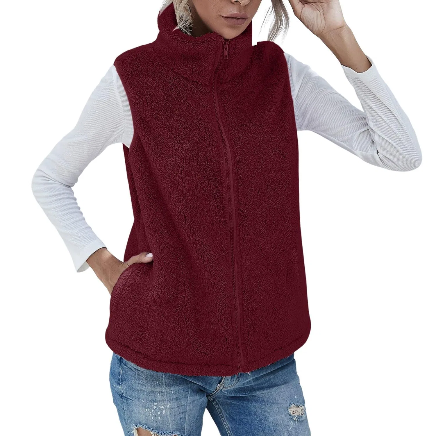 Женский жилет без рукавов с принтом Women's Fleece Vest, Wine — фото 4