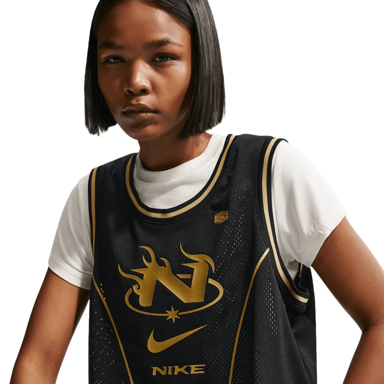 Женская укороченная майка-джерси NSW Mid Crop Swoosh Nike, цвет Black/Tan — фото 3