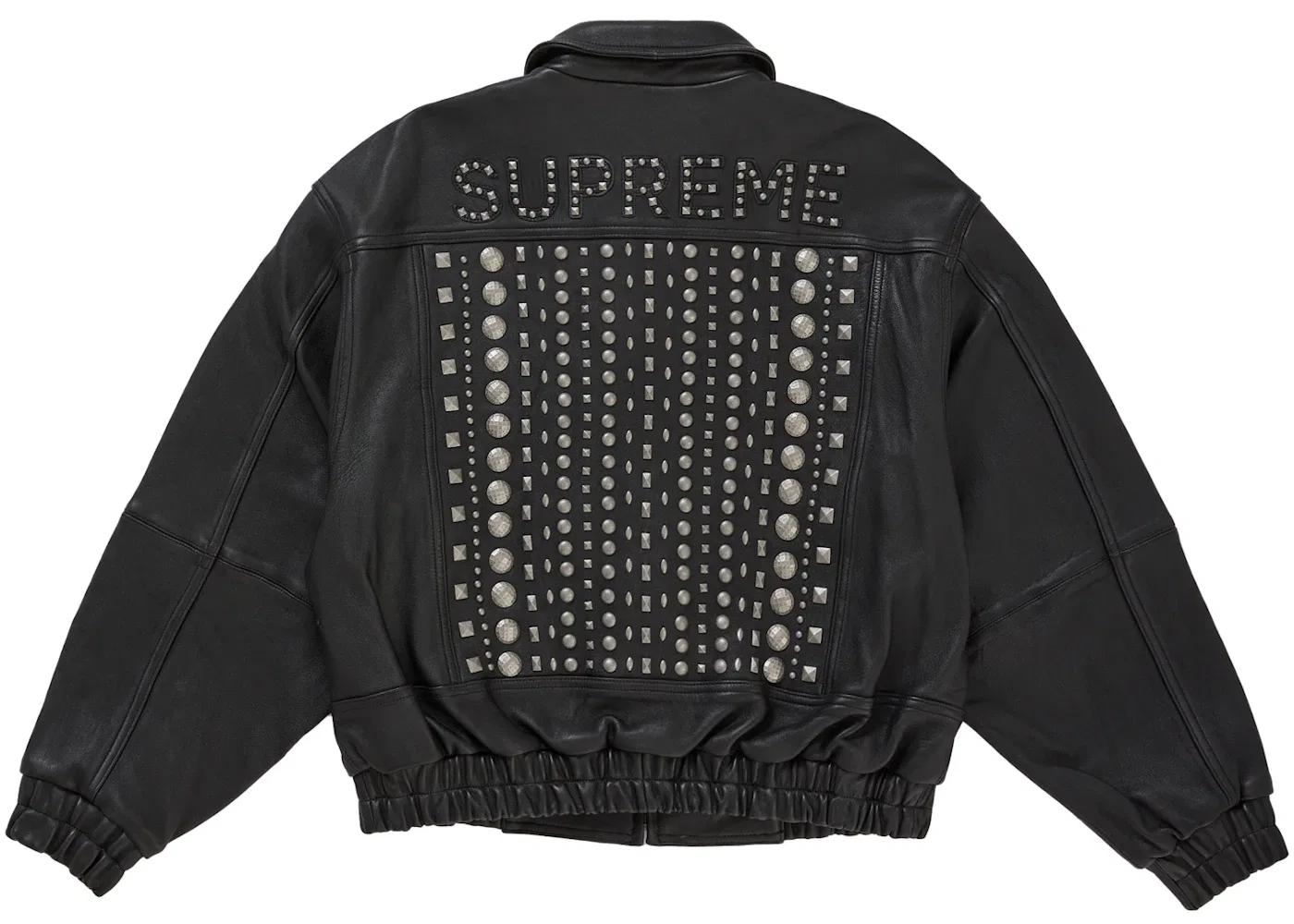 Мужская кожаная куртка с металлическими шипами Supreme Jacket Black — фото 3