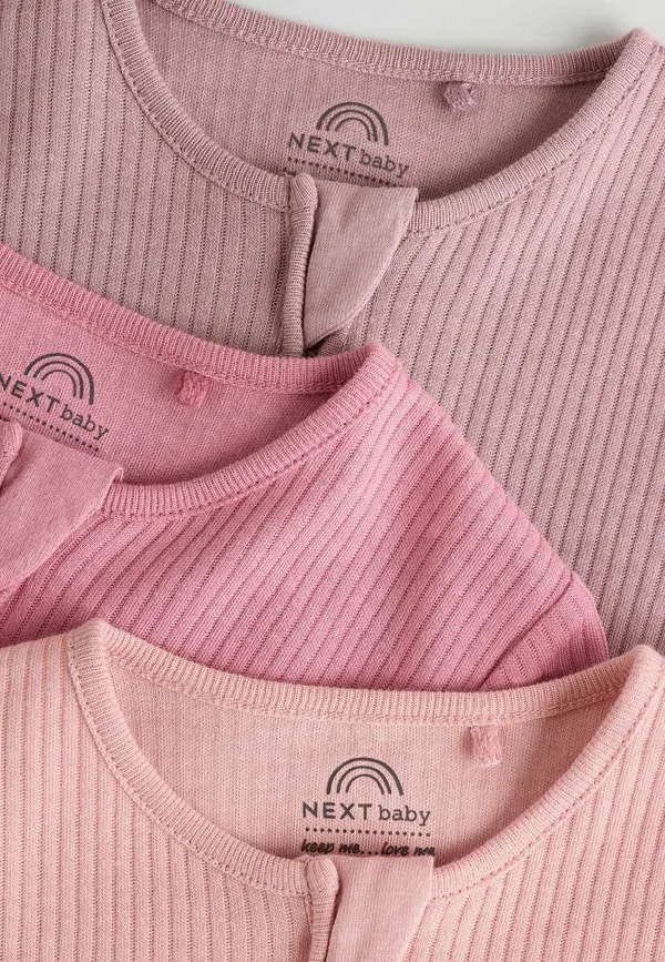 Комплект пижам из 3 штук с длинным рукавом Regular fit Two way zip sleep suit Next, pink, розовый — фото 2