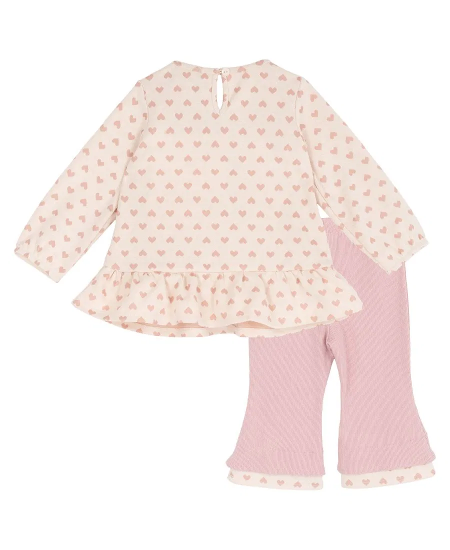 Комплект из топа с принтом и леггинсов с рюшами, модель Heart Print Rare Editions, Soft Ivory/Pink — фото 3