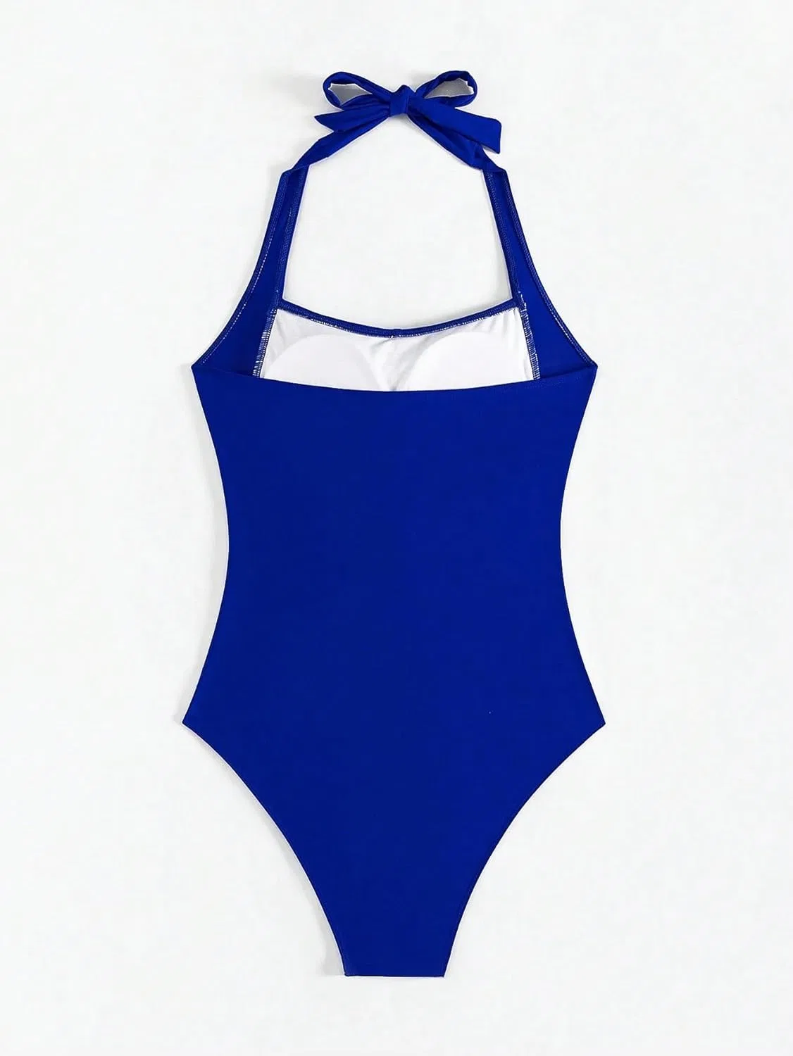 Женский слитный купальник с открытой спиной и драпировкой Halter Neck, Royal Blue — фото 3