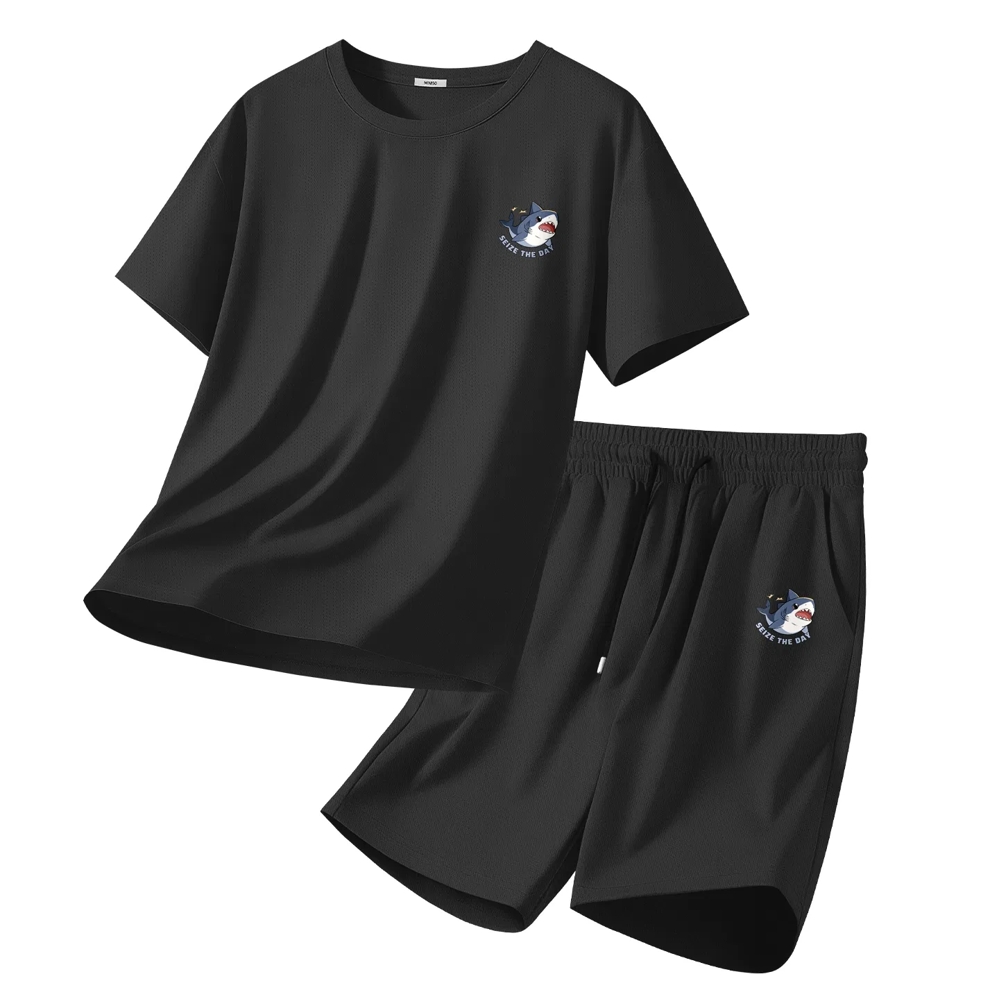 Детский спортивный комплект из двух предметов Quick-Dry Ice Silk MINISO, Black (Happy Shark Chest Logo) + Black (Happy Shark Pants Logo)