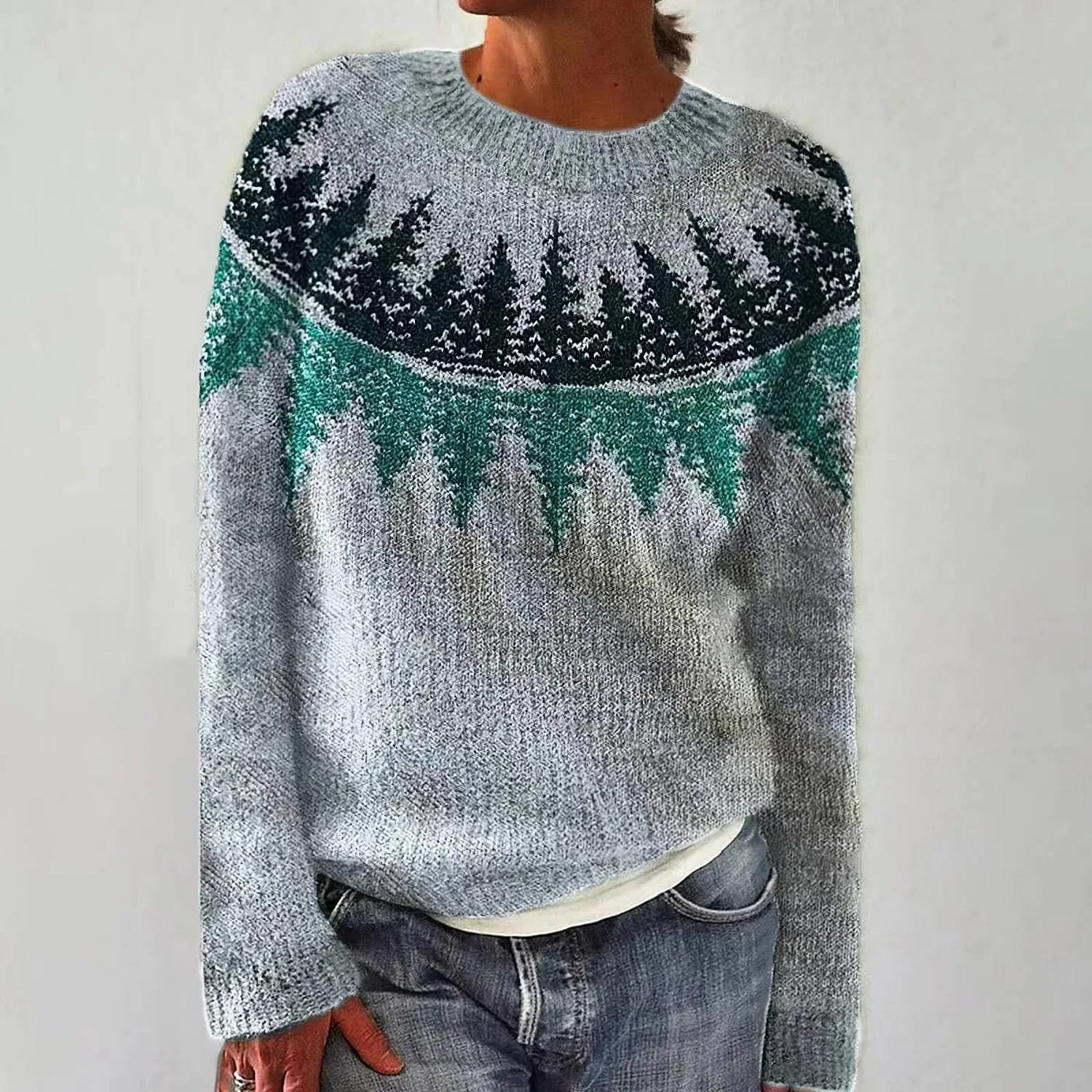 Женский свитер с принтом Fair Isle HUIFUAO, A05 Grey — фото 2