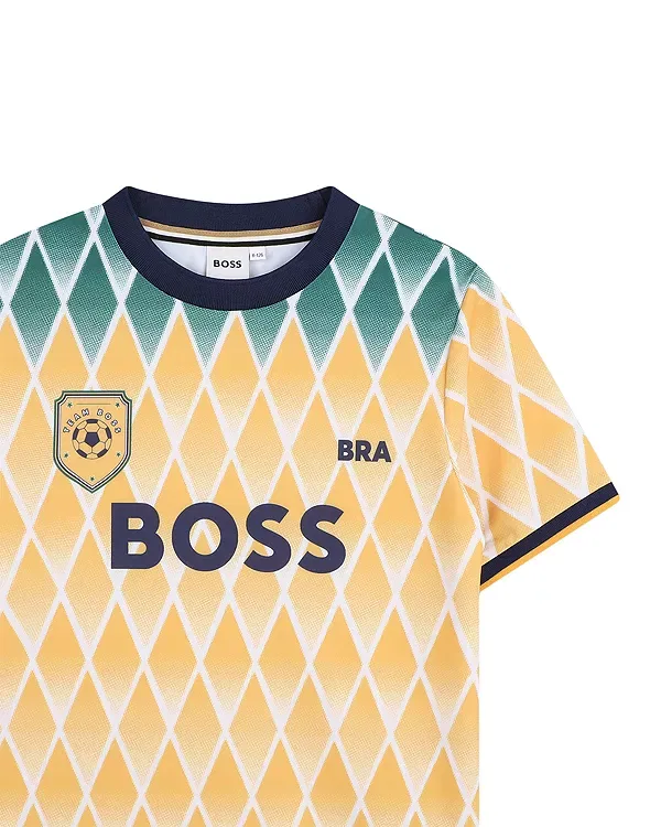 Детская футболка для мальчиков с принтом Boss Kidswear, желтый — фото 4