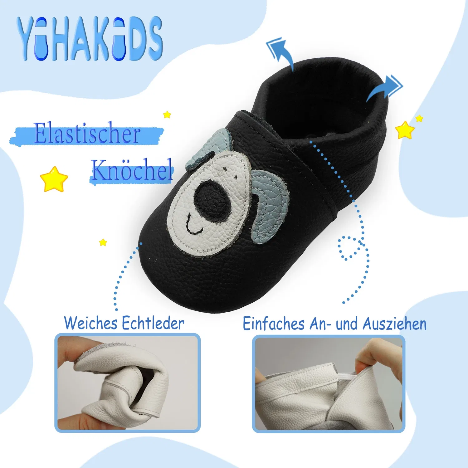Пинетки с нескользящей подошвой с принтом собаки Yihakids, черный — фото 4