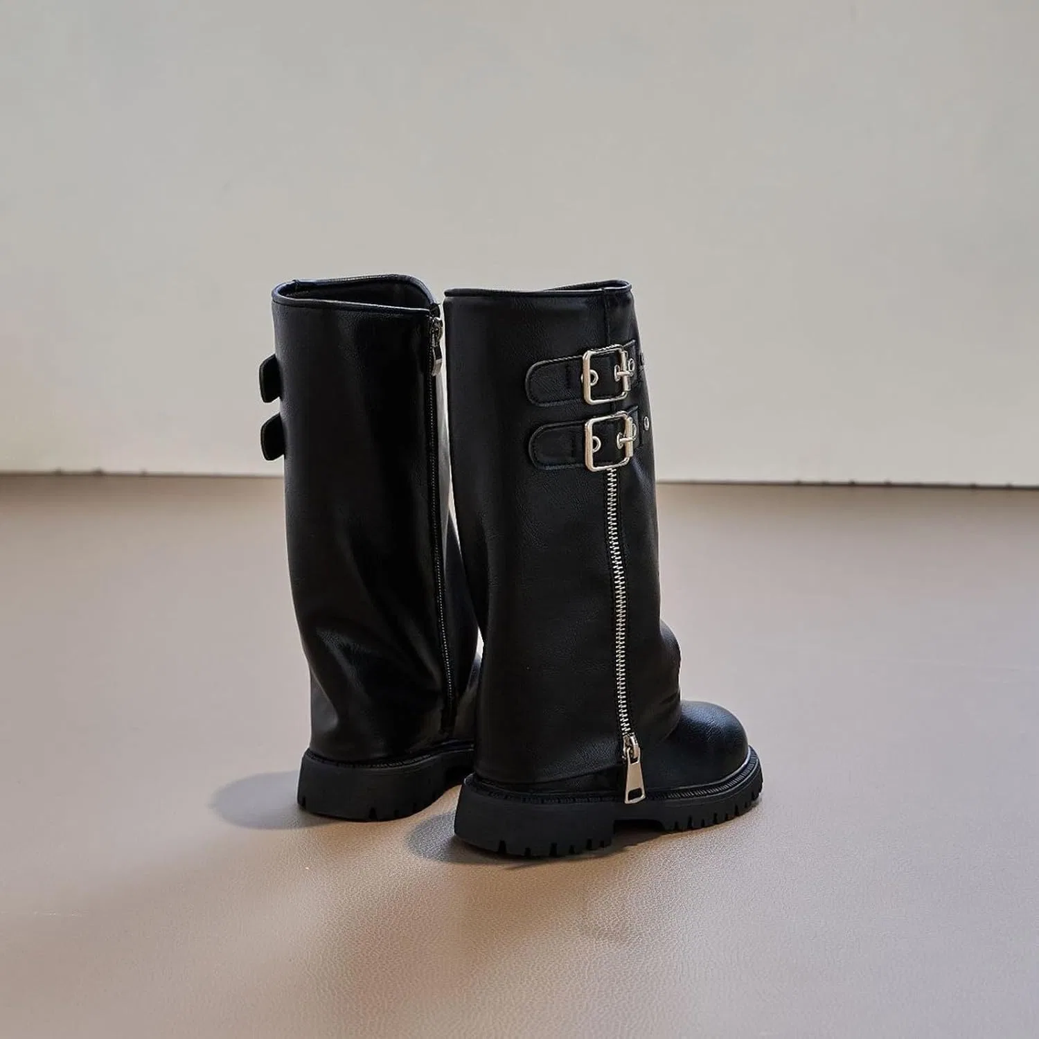 Детские сапоги для девочек с принтом Mid Calf Fold Over, Black — фото 3