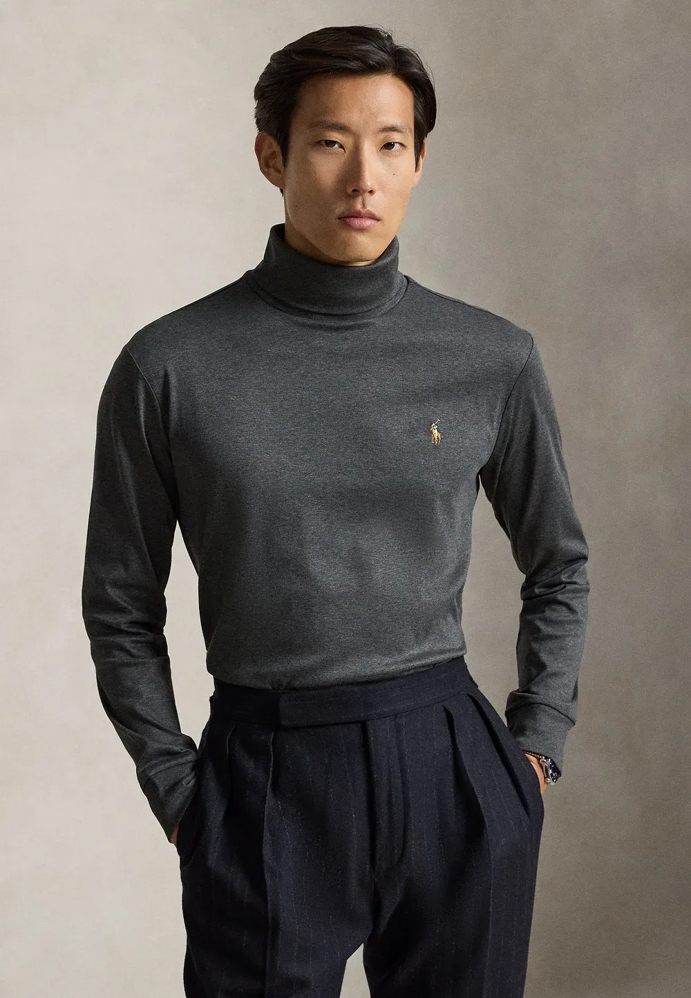 Мягкая хлопковая водолазка с длинными рукавами Polo Ralph Lauren, Windsor Heather