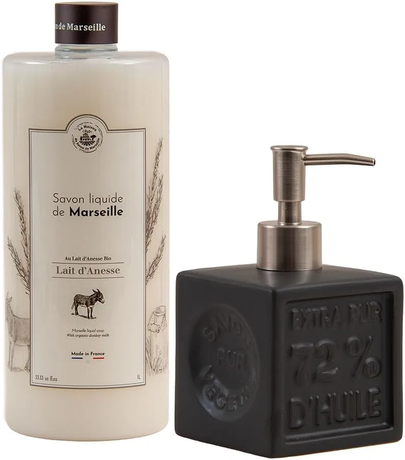 Жидкое мыло Olive Oil Liquid Soap, La Maison du Savon, набор: 1 литр + 300 мл, Черный