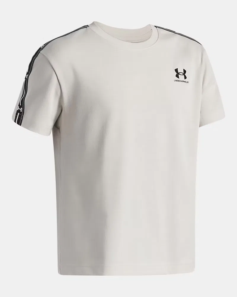Футболка для мальчиков свободного кроя с лентой на рукавах UA Icon Taped UnderArmour, Summit White/Black — фото 3