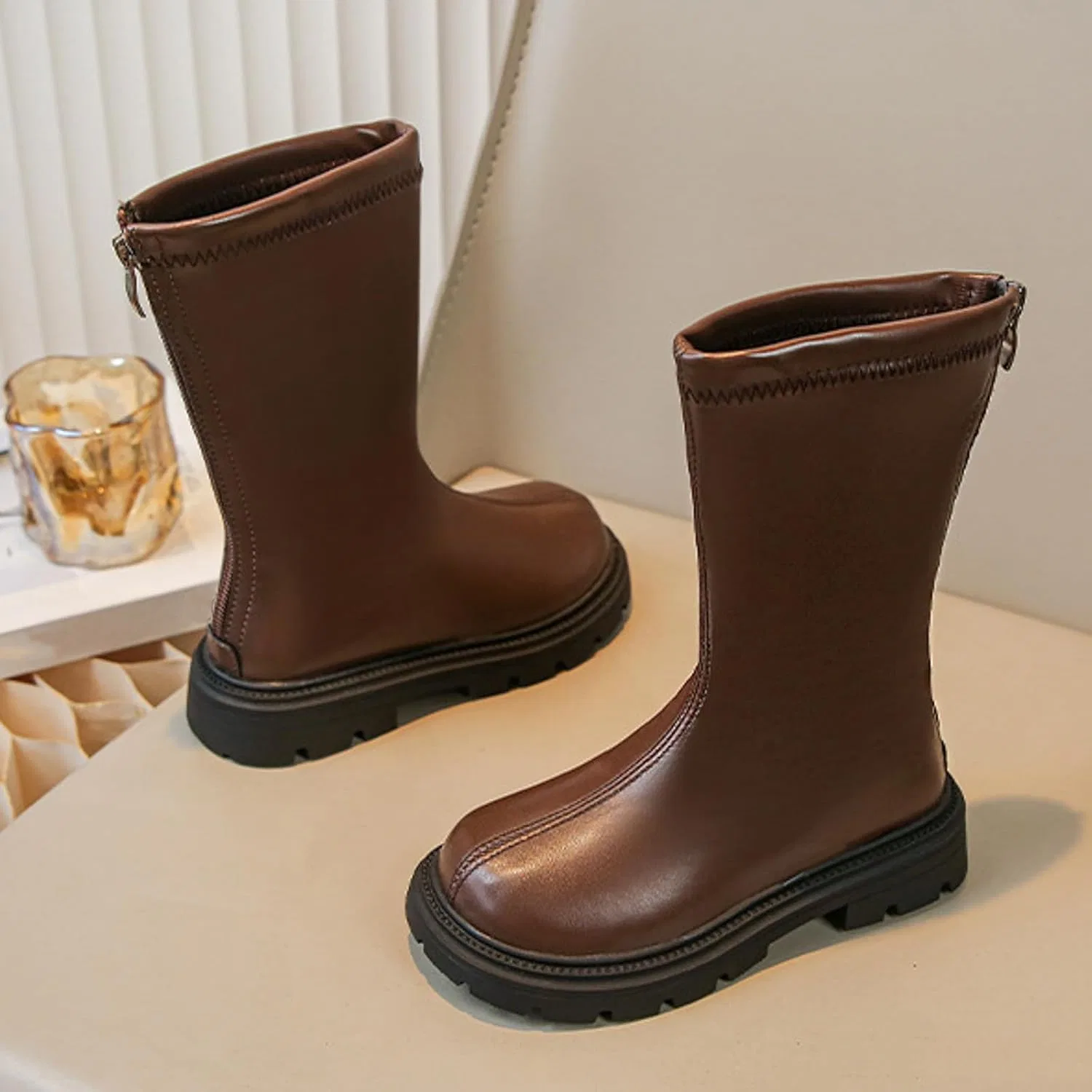 Детские ботинки для девочек с принтом, модель Girls Ankle Boots, Brown — фото 4